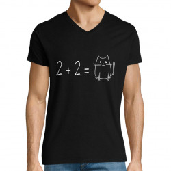T-shirt homme col V noir 2 plus 2 égale Cat (Gondrax,Chats,Animaux,Humour,Devoirs de vacances)