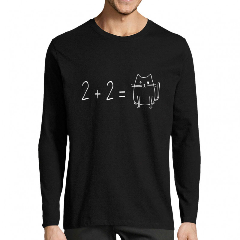 T-shirt homme manches longues noir 2 plus 2 égale Cat (Gondrax,Chats,Animaux,Humour,Devoirs de vacances)
