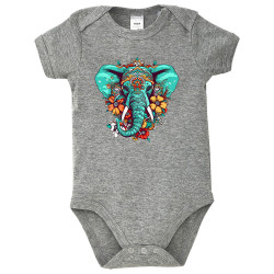 Body bébé gris chiné Elephant flowers (Animaux,Ethnique)