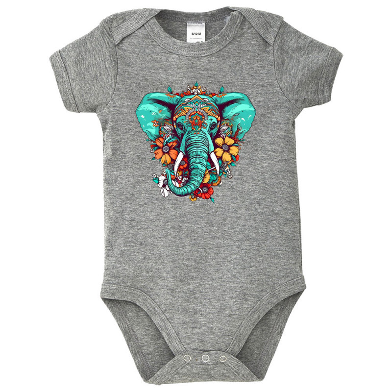 Body bébé gris chiné Elephant flowers (Animaux,Ethnique)