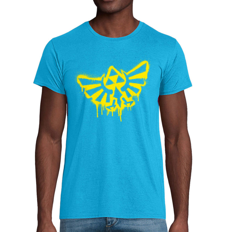 T-shirt homme coton bio bleu azur Triforce Spray (Gondrax,Jeux Vidéo / Geek)