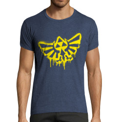 T-shirt homme fit bleu denim chiné Triforce Spray (Gondrax,Jeux Vidéo / Geek)