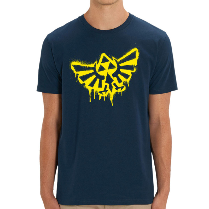 T-shirt homme coton bio bleu marine Triforce Spray (Gondrax,Jeux Vidéo / Geek)