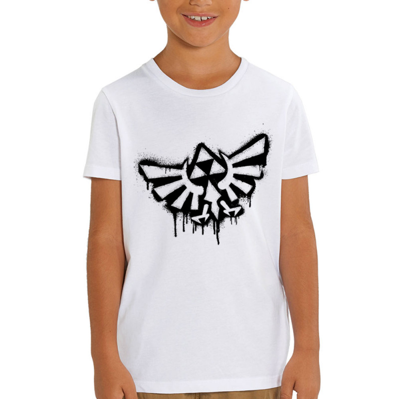 T-shirt enfant coton bio blanc Triforce Spray (Gondrax,Jeux Vidéo / Geek)