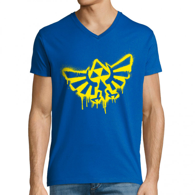 T-shirt homme col V bleu royal Triforce Spray (Gondrax,Jeux Vidéo / Geek)