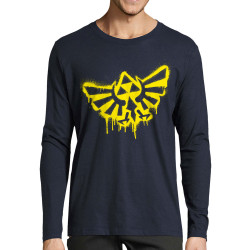 T-shirt homme manches longues bleu marine Triforce Spray (Gondrax,Jeux Vidéo / Geek)