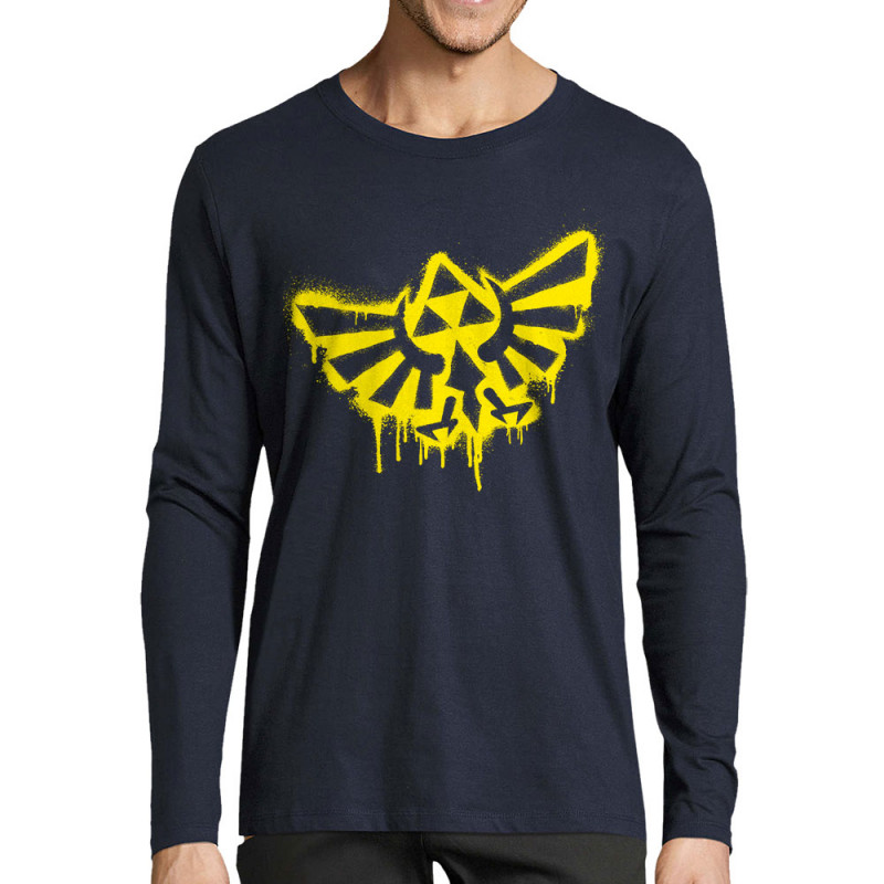 T-shirt homme manches longues bleu marine Triforce Spray (Gondrax,Jeux Vidéo / Geek)
