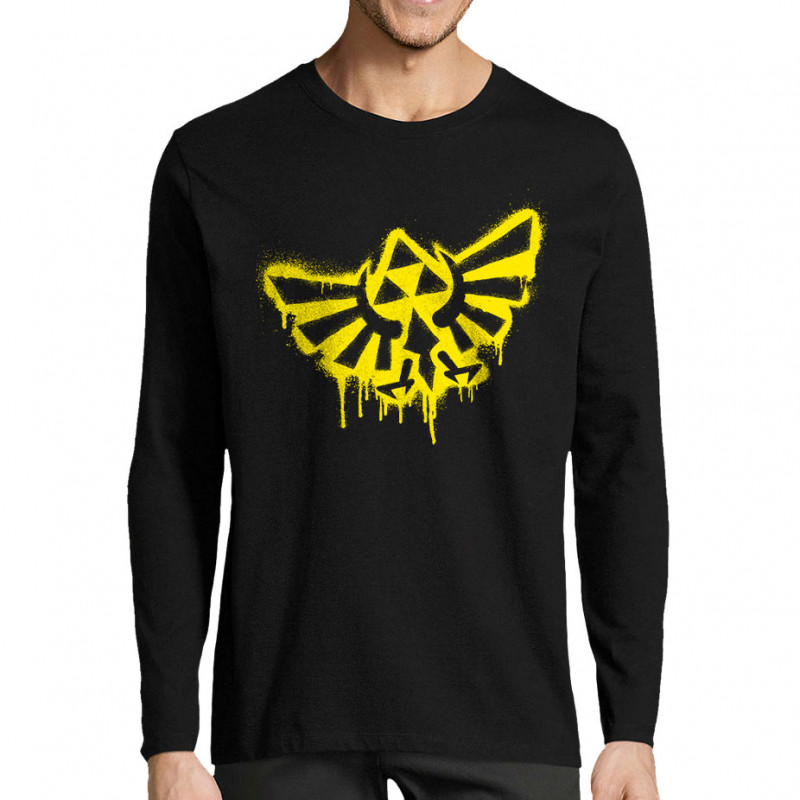 T-shirt homme manches longues noir Triforce Spray (Gondrax,Jeux Vidéo / Geek)