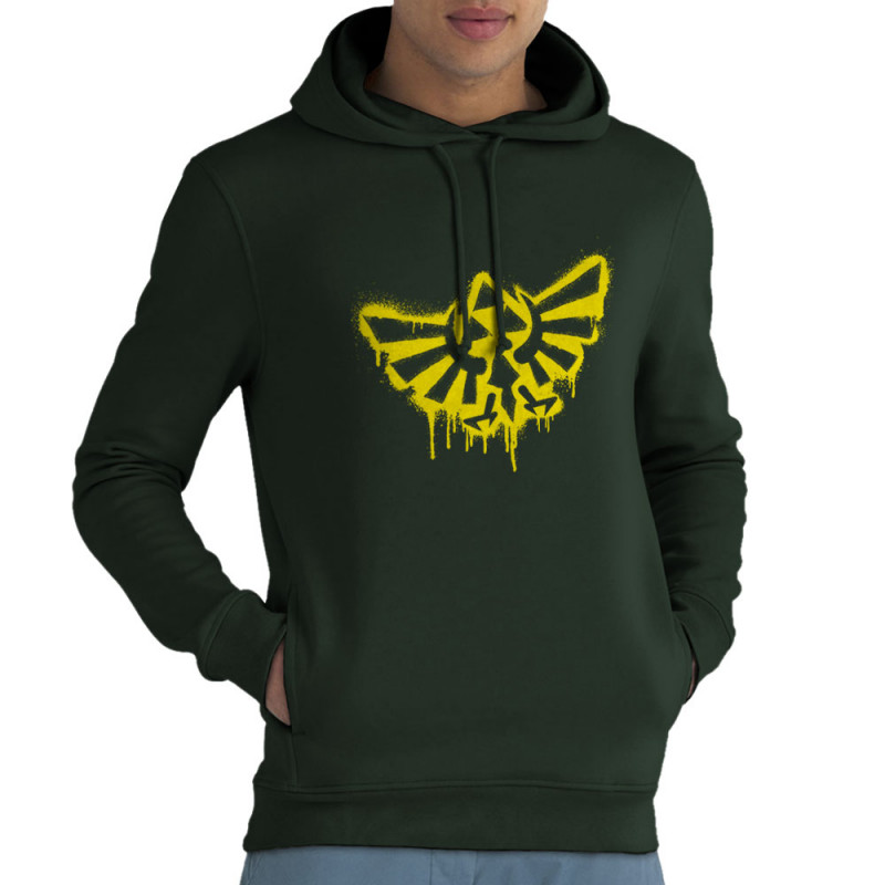 Sweat homme à capuche coton bio vert foncé Triforce Spray (Gondrax,Jeux Vidéo / Geek)