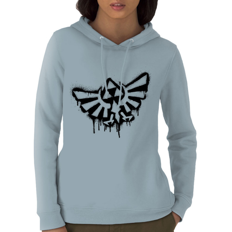 Sweat femme à capuche coton bio bleu ciel Triforce Spray (Gondrax,Jeux Vidéo / Geek)