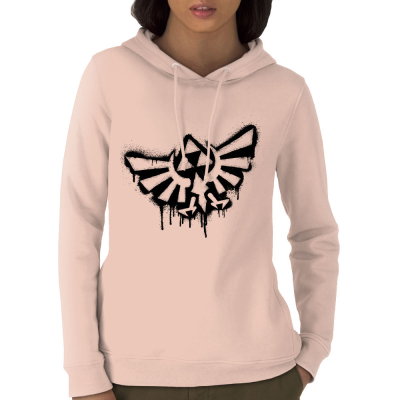 Sweat femme à capuche coton bio rose clair Triforce Spray (Gondrax,Jeux Vidéo / Geek)