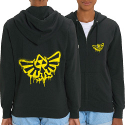 Sweat femme zippé à capuche coton bio noir Triforce Spray (Gondrax,Jeux Vidéo / Geek)