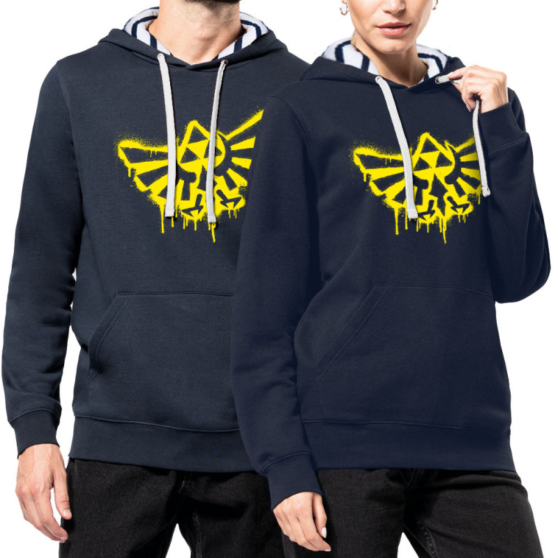 Sweat capuche à motifs unisexe bleu marine et marinière Triforce Spray (Gondrax,Jeux Vidéo / Geek)
