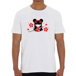 T-shirt homme coton bio blanc Samouraï Girl (Fantine,Manga Kawaï japan)