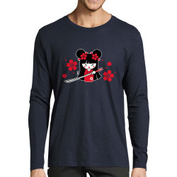 T-shirt homme manches longues bleu marine Samouraï Girl (Fantine,Manga Kawaï japan)