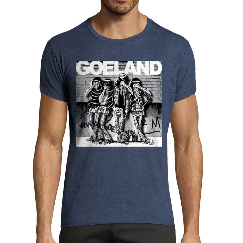 T-shirt homme fit bleu denim chiné Goeland Ramones (Goéland,Animaux)