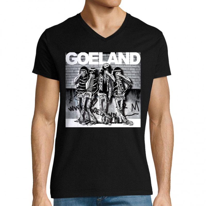 T-shirt homme col V noir Goeland Ramones (Goéland,Animaux)