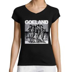 T-shirt femme col V noir Goeland Ramones (Goéland,Animaux)