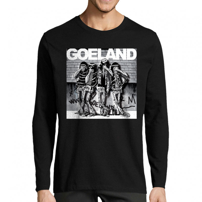 T-shirt homme manches longues noir Goeland Ramones (Goéland,Animaux)