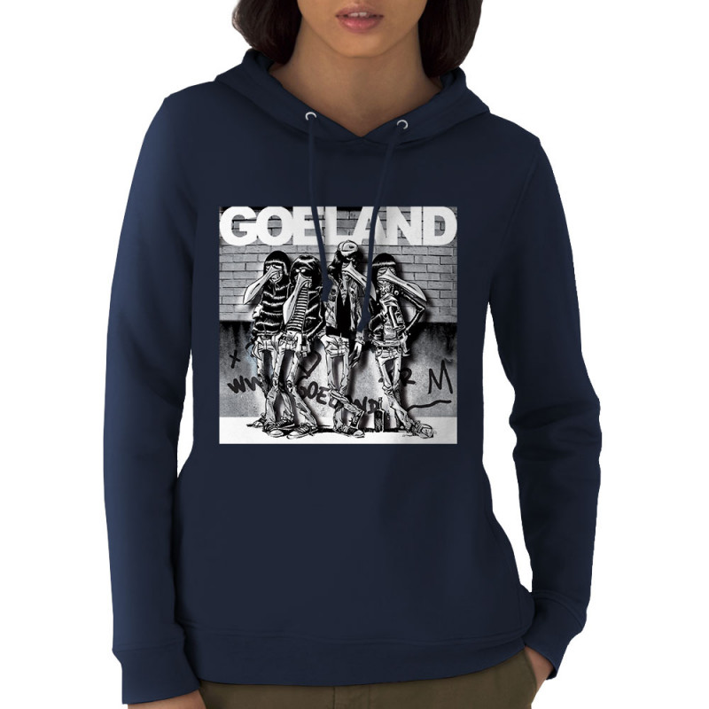 Sweat femme à capuche coton bio bleu marine Goeland Ramones (Goéland,Animaux)