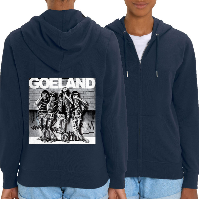 Sweat femme zippé à capuche coton bio bleu marine Goeland Ramones (Goéland,Animaux)