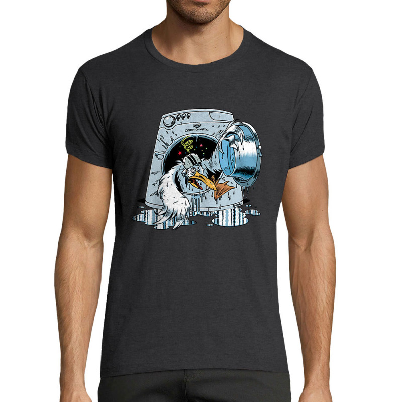 T-shirt homme fit gris anthracite chiné Goéland Death-o-matic (Goéland,Animaux)