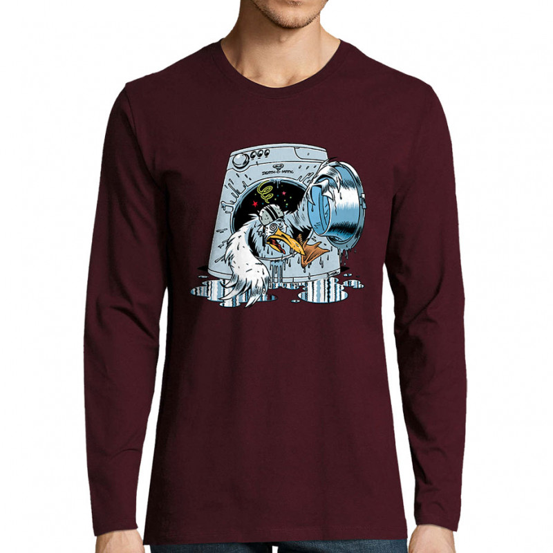 T-shirt homme manches longues bordeaux Goéland Death-o-matic (Goéland,Animaux)