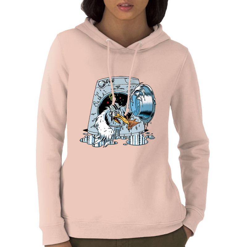 Sweat femme à capuche coton bio rose clair Goéland Death-o-matic (Goéland,Animaux)