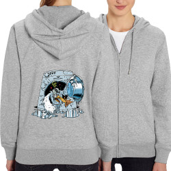Sweat femme zippé à capuche coton bio gris chiné Goéland Death-o-matic (Goéland,Animaux)
