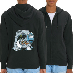 Sweat femme zippé à capuche coton bio noir Goéland Death-o-matic (Goéland,Animaux)