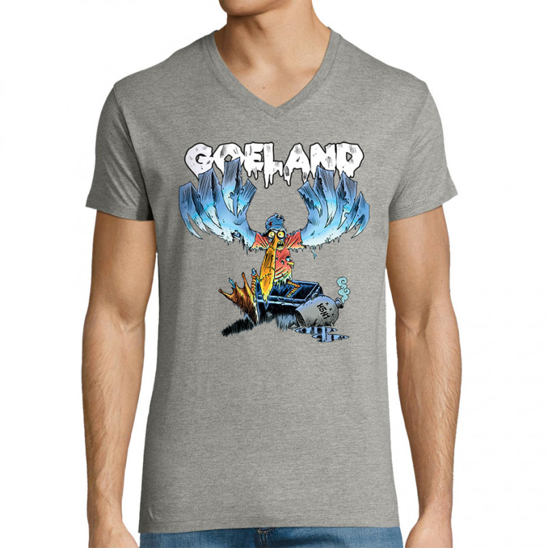 T-shirt homme col V gris chiné Goéland H5N1 (Goéland,Animaux)