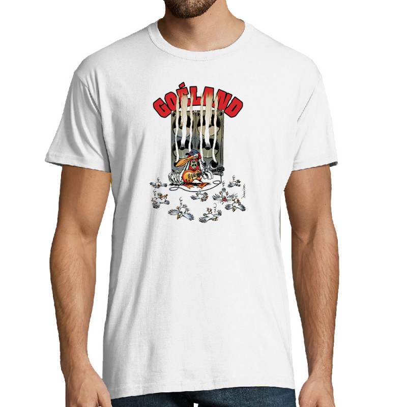 Tee-shirt homme blanc Goéland Guitare héros (Goéland,Animaux)