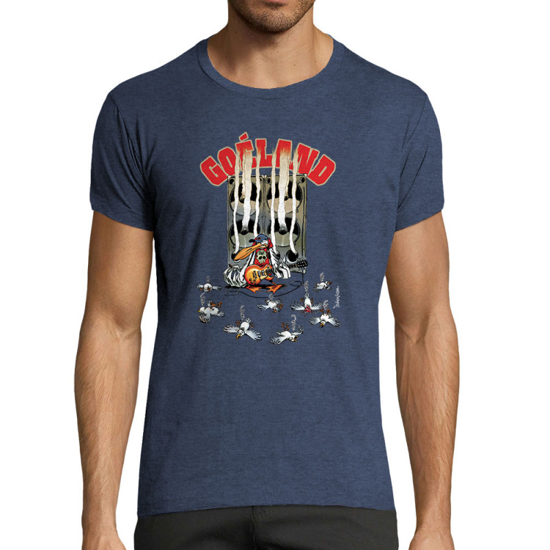 T-shirt homme fit bleu denim chiné Goéland Guitare héros (Goéland,Animaux)
