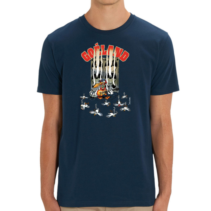 T-shirt homme coton bio bleu marine Goéland Guitare héros (Goéland,Animaux)