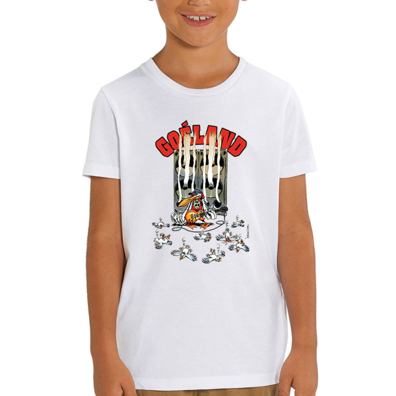 T-shirt enfant coton bio blanc Goéland Guitare héros (Goéland,Animaux)