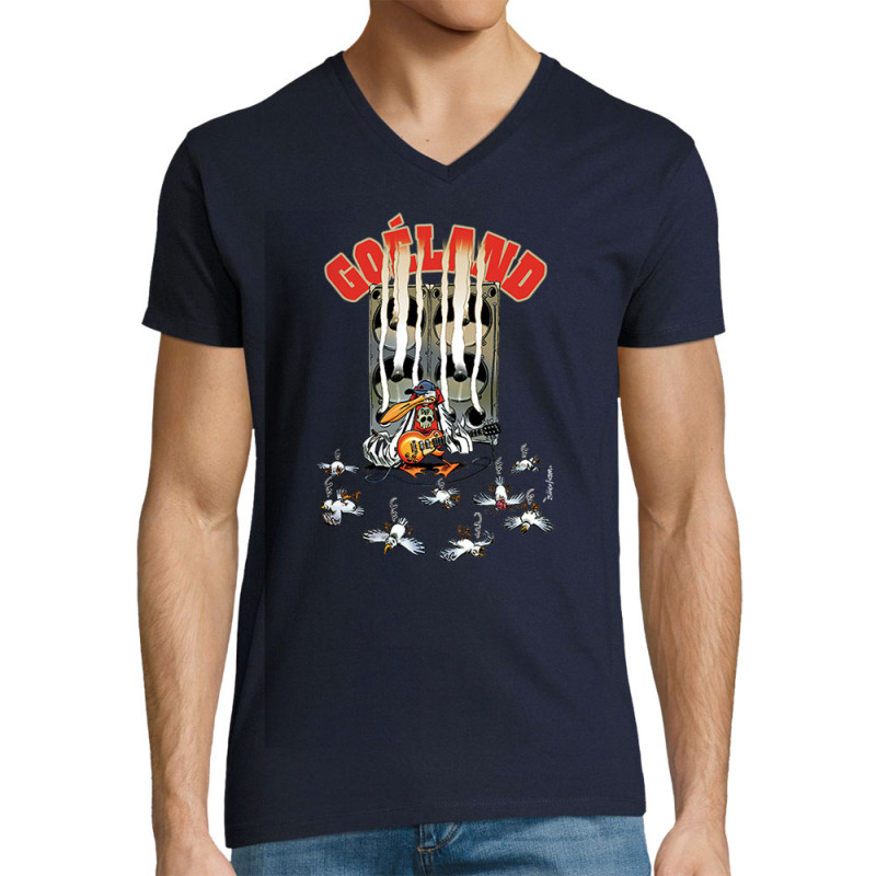 T-shirt homme col V bleu marine Goéland Guitare héros (Goéland,Animaux)