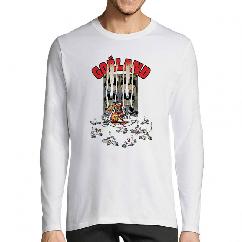 T-shirt homme manches longues blanc Goéland Guitare héros (Goéland,Animaux)