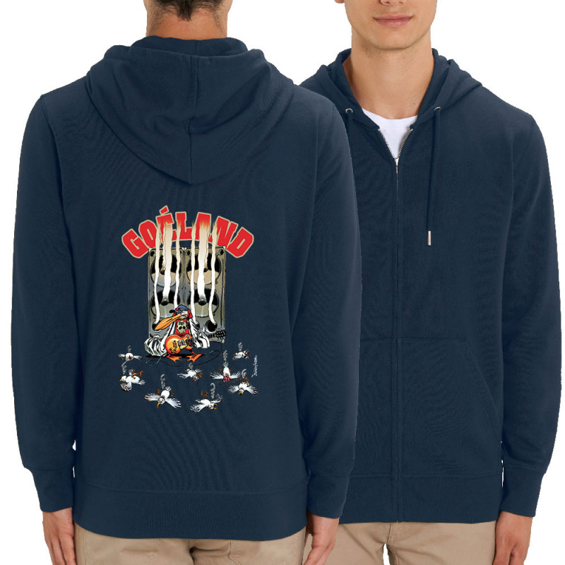 Sweat homme zippé à capuche coton bio bleu marine Goéland Guitare héros (Goéland,Animaux)