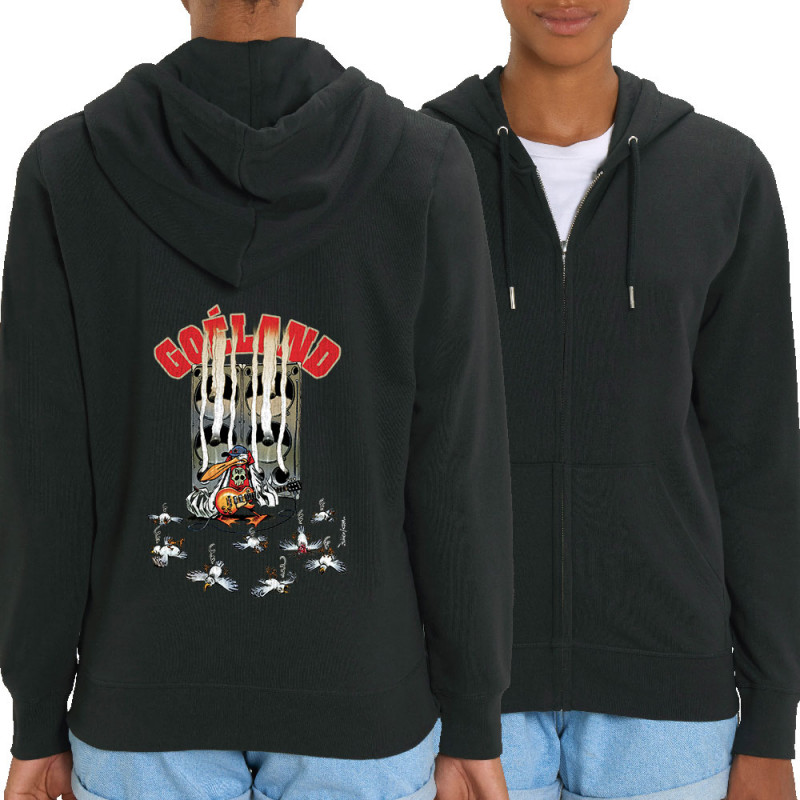 Sweat femme zippé à capuche coton bio noir Goéland Guitare héros (Goéland,Animaux)