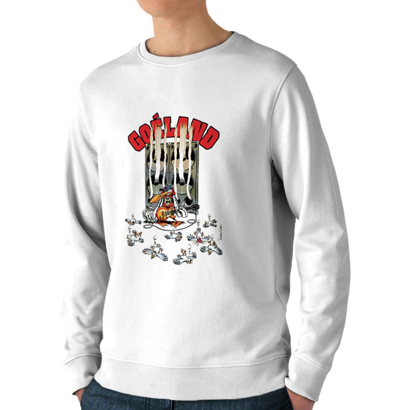 Sweat homme bio col rond blanc Goéland Guitare héros (Goéland,Animaux)