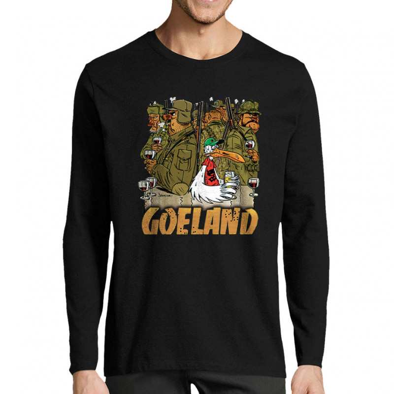 T-shirt homme manches longues noir Goéland Chasseurs (Goéland,Animaux)