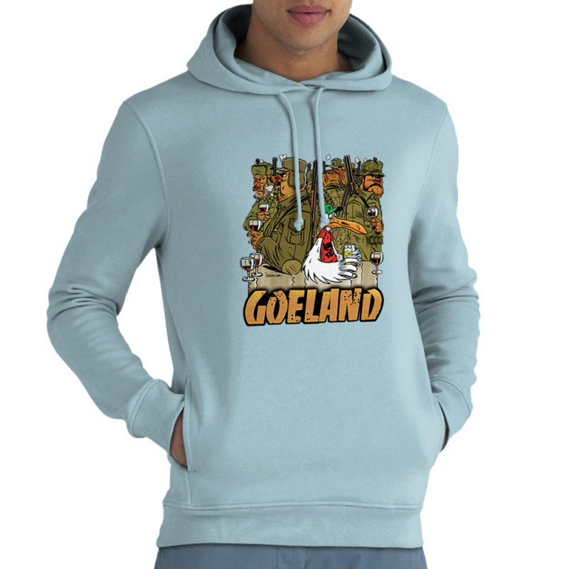 Sweat homme à capuche coton bio bleu ciel Goéland Chasseurs (Goéland,Animaux)