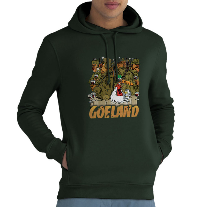 Sweat homme à capuche coton bio vert foncé Goéland Chasseurs (Goéland,Animaux)