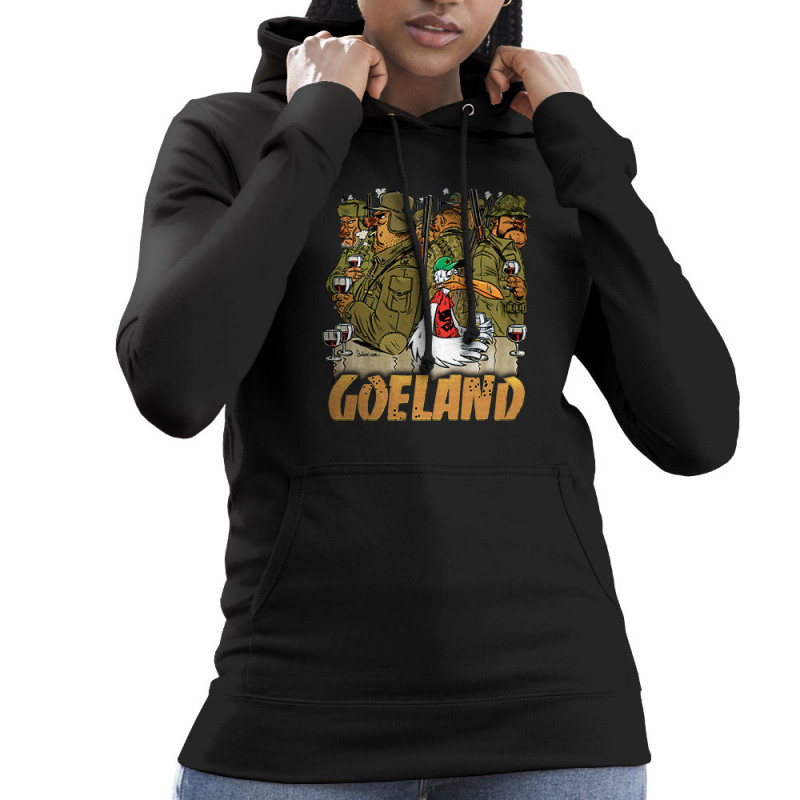 Sweat femme à capuche noir Goéland Chasseurs (Goéland,Animaux)