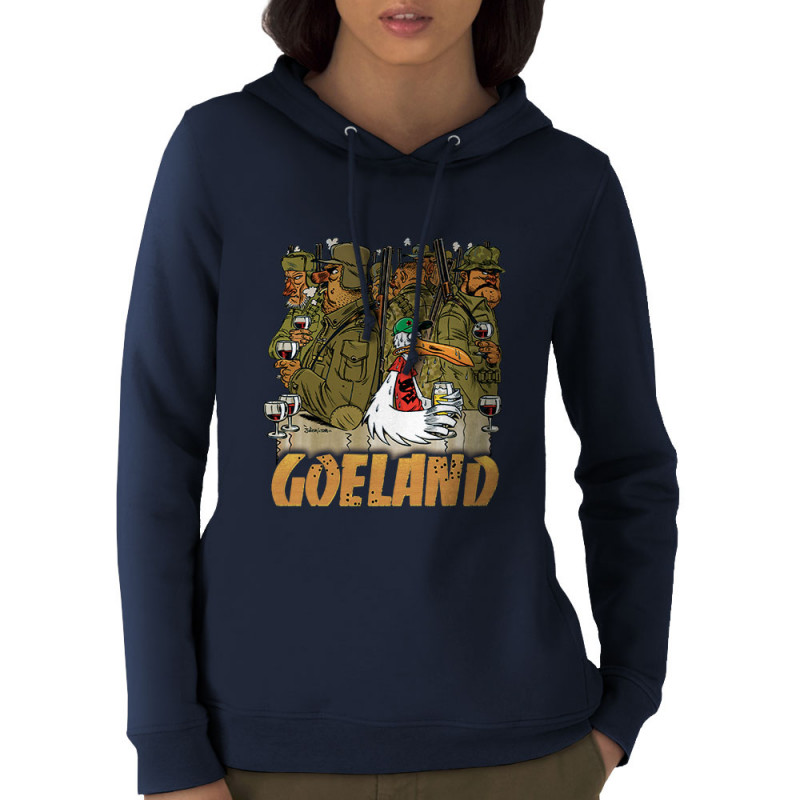 Sweat femme à capuche coton bio bleu marine Goéland Chasseurs (Goéland,Animaux)