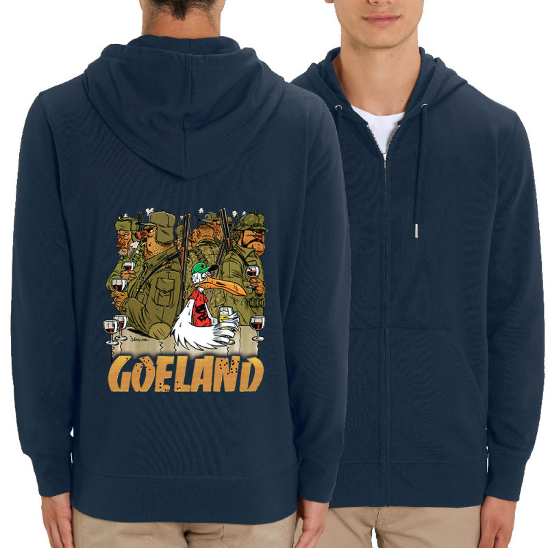 Sweat homme zippé à capuche coton bio bleu marine Goéland Chasseurs (Goéland,Animaux)
