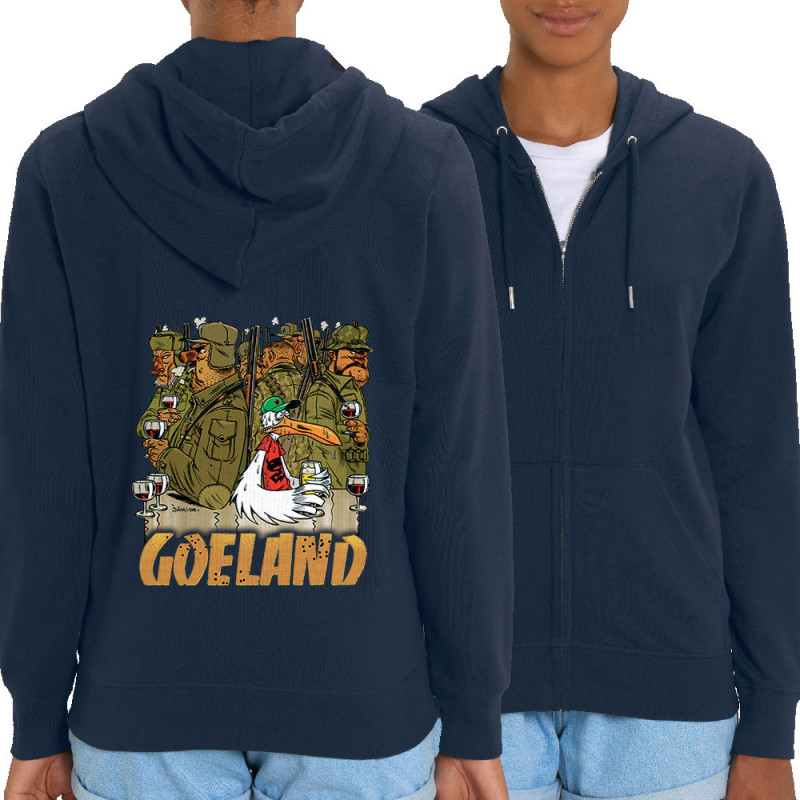 Sweat femme zippé à capuche coton bio bleu marine Goéland Chasseurs (Goéland,Animaux)