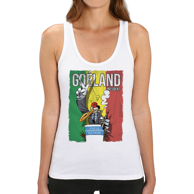 Débardeur femme coton bio blanc Goéland Président (Animaux,Goéland,Elections)