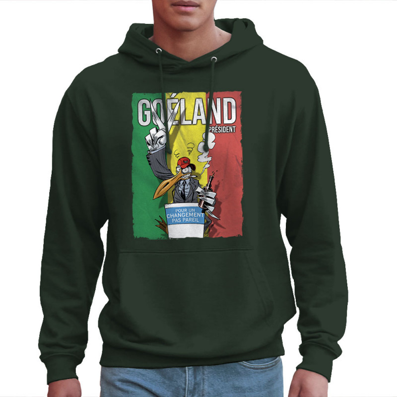 Sweat homme à capuche vert foncé Goéland Président (Animaux,Goéland,Elections)