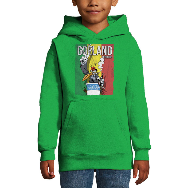 Sweat enfant à capuche vert prairie Goéland Président (Animaux,Goéland,Elections)